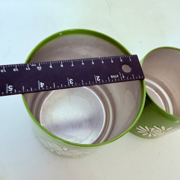 Vintage Green Daisy Coffee & Tea Canister Set With White Lids Retro Kitchen Deco - Picture 12 of 16